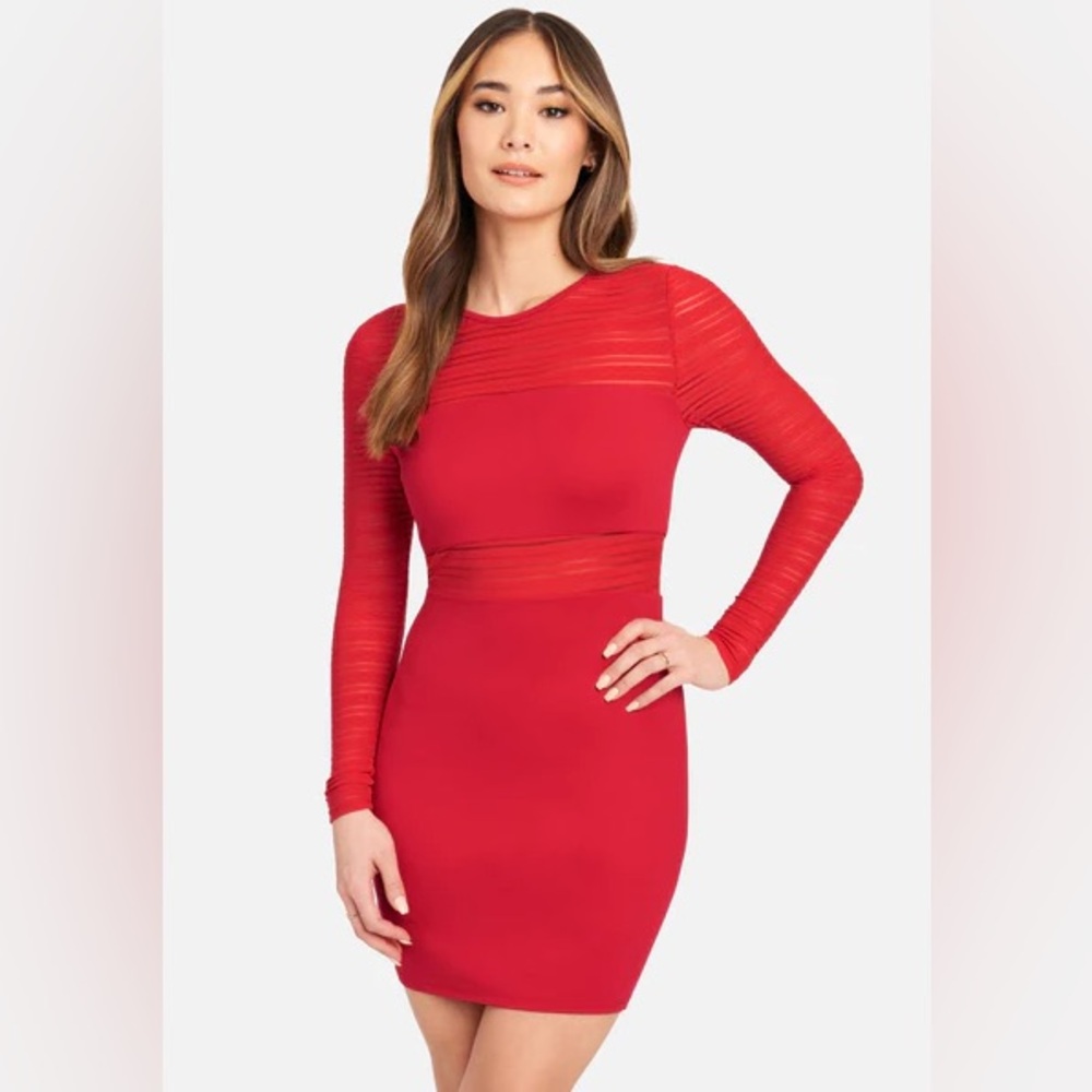 NWT Bebe Long Sleeve Striped Mesh Mini Dress, Size Large